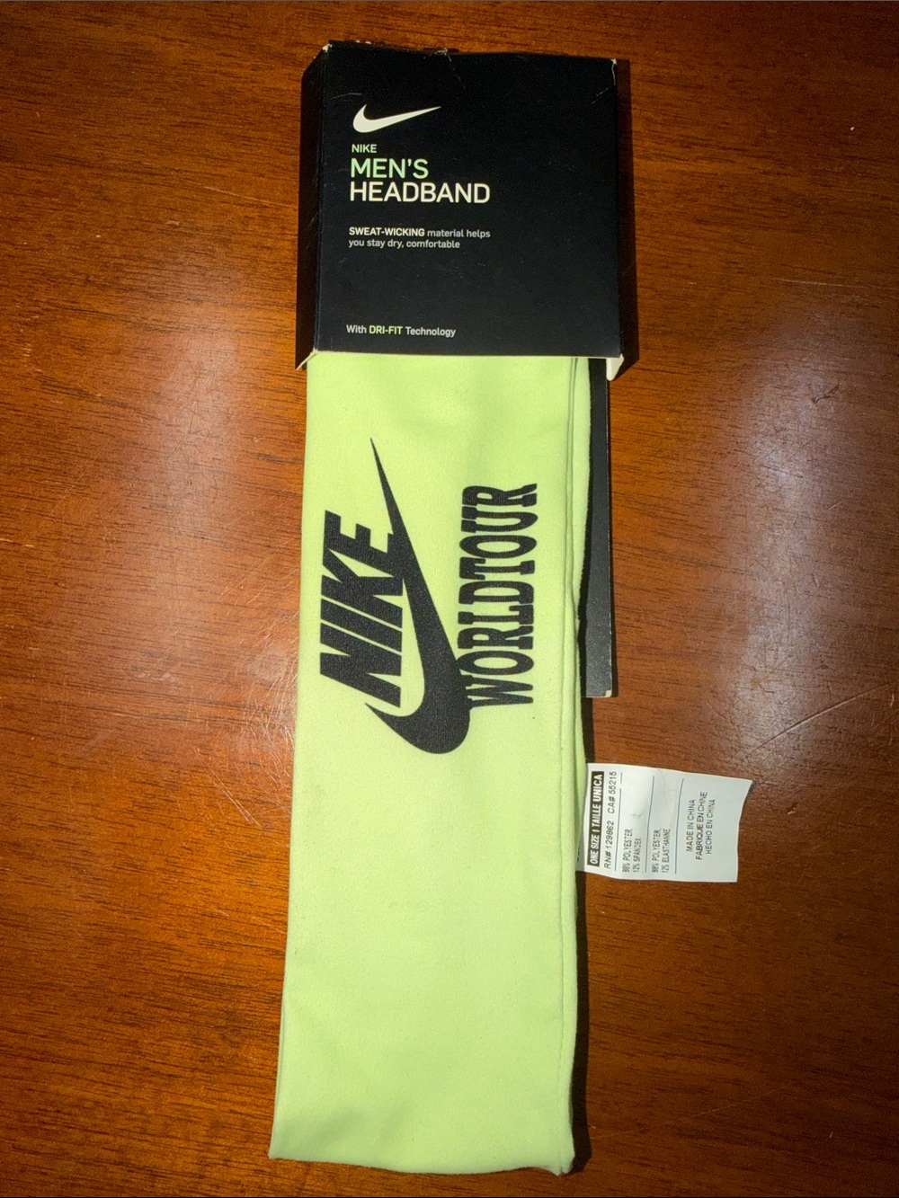 Nike Neon Yellow Headband with Black Swoosh and WORLD TOUR Text